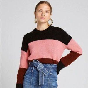 A.L.C. Sumac Morrison Colorblock Alpaca Wool Crew Sweater Midnight Coral Size M